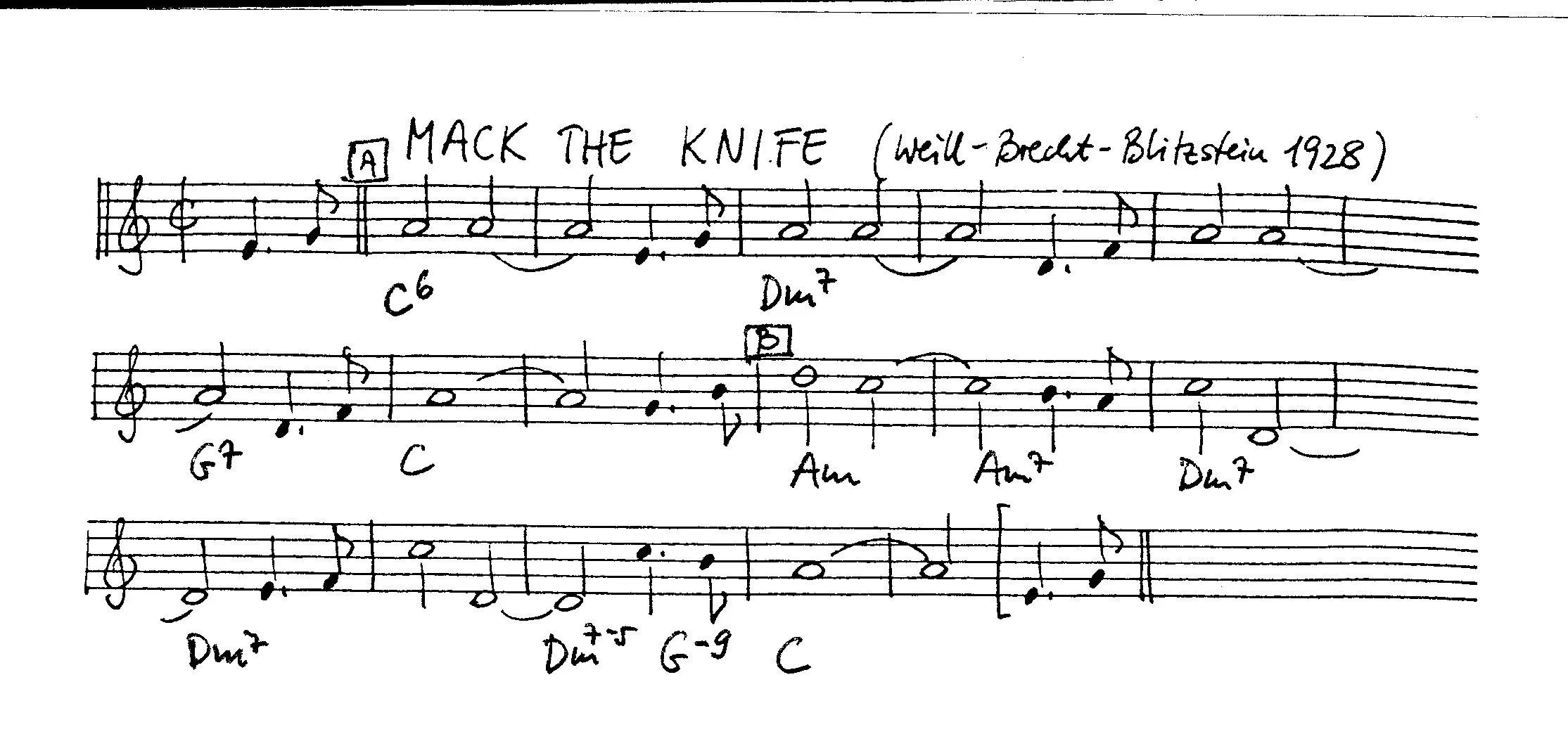 mack the knife free jazz leadsheet - Courtesy of the Jungle Jazz Band